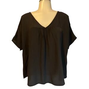 Madewell Women’s Size XXS Rhyme Top V Neck Blouse Black Relaxed Fit Short Sleeve